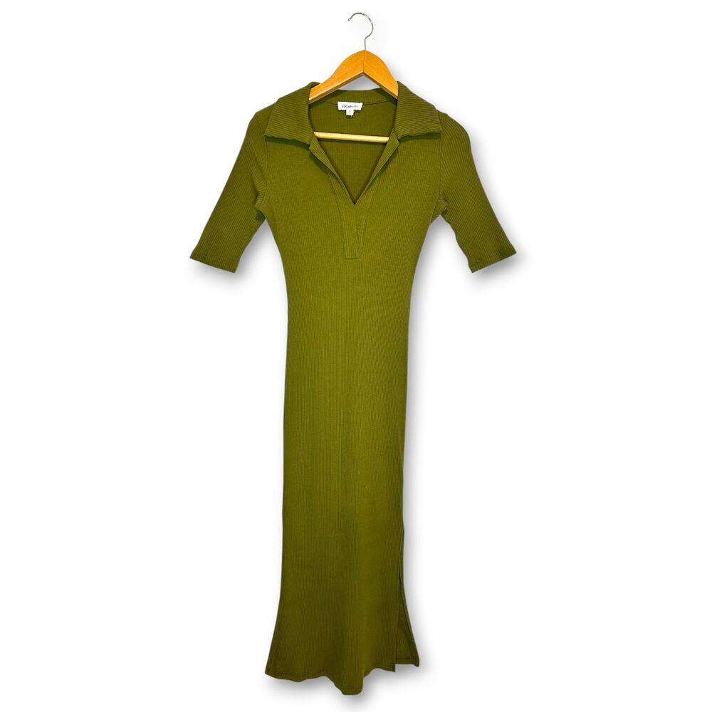 Sugarlips Women's Beatris Fitted Jonny Collar Dress Size S Olive Green Midi - Picture 2 of 9